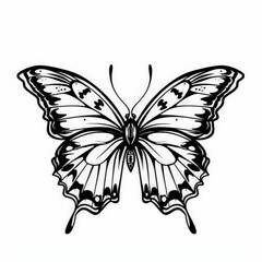 illustrations of butterflies, clipart, cute simple design, vector, coloring book design, outline, black and white, designs for brooches and pins, isolated on white stylize 50