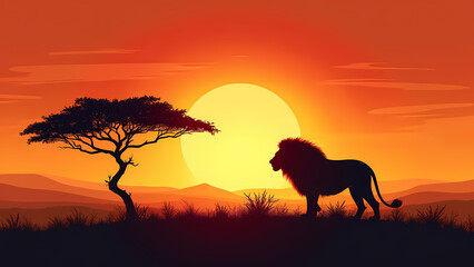 Lion Silhouette at Sunset