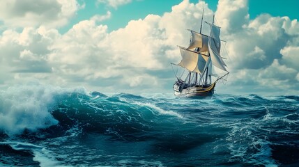 Vessel sailing across the sea waves picture
