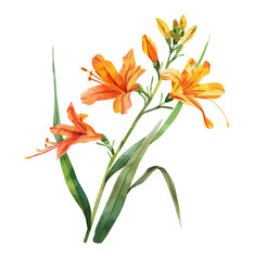 Watercolor vector of Coppertips (Crocosmia), isolated on a white background, and Coppertips vector