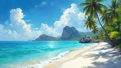Tropical Beach with Palm Trees