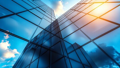 Modern building architecture with intricate details and open sky for customizable text placement