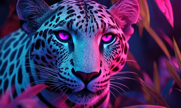 Neon Leopard in the Jungle
