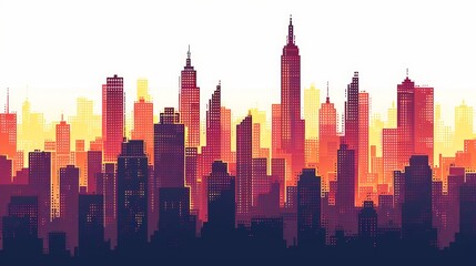 Fototapeta premium City skyline silhouette at sunset with space for text, dramatic urban dusk scene