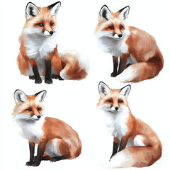 Fototapeta premium cute fox in different poses clipart, white background