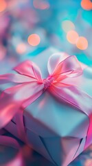 Gift box with pink ribbon and bokeh