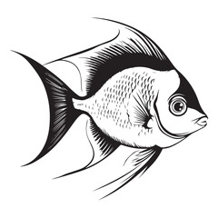 A black silhouette of a Angelfish vector clip art, Clipart Hand drawn cartoon graphic design icon