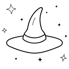Floating Witch Hat with Magical Aura Outline Vector Design