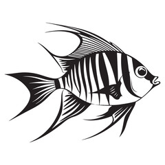 A black silhouette of a Angelfish vector clip art, Clipart Hand drawn cartoon graphic design icon