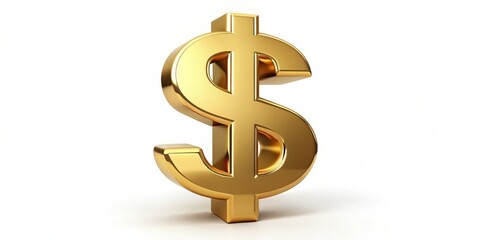 Obraz premium 3D Rendered Golden Dollar Sign on White Background, 3D Rendering, Dollar Symbol, Currency