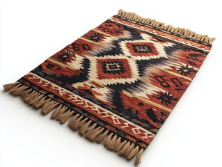 A vibrant, geometric area rug with rich colors and intricate patterns, perfect for enhancing living spaces and adding warmth, white background