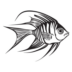 A black silhouette of a Angelfish vector clip art, Clipart Hand drawn cartoon graphic design icon