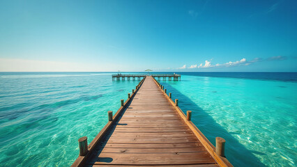 Fototapeta premium Serene Wooden Pier Extending into Turquoise Sea