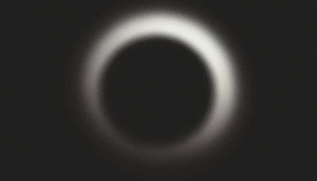abstract grainy gradient, blurred glowing ring, noise texture on black background 