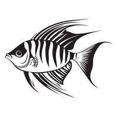 A black silhouette of a Angelfish vector clip art, Clipart Hand drawn cartoon graphic design icon