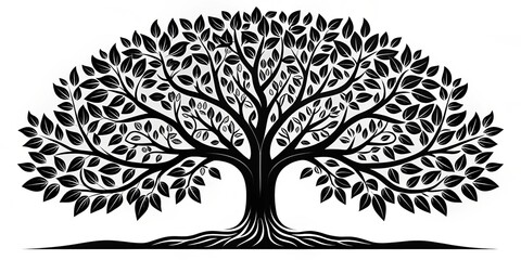 Obraz premium Black and White Tree Silhouette Illustration, tree silhouette, black and white, nature