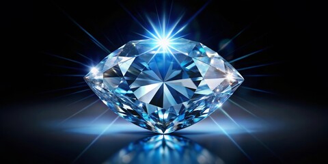 Brilliant Blue Diamond, Glowing Gemstone, Light Reflections, Diamond, Gem, Sparkle
