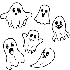 Whimsical & Spooky Ghosts Floating Outline Vector