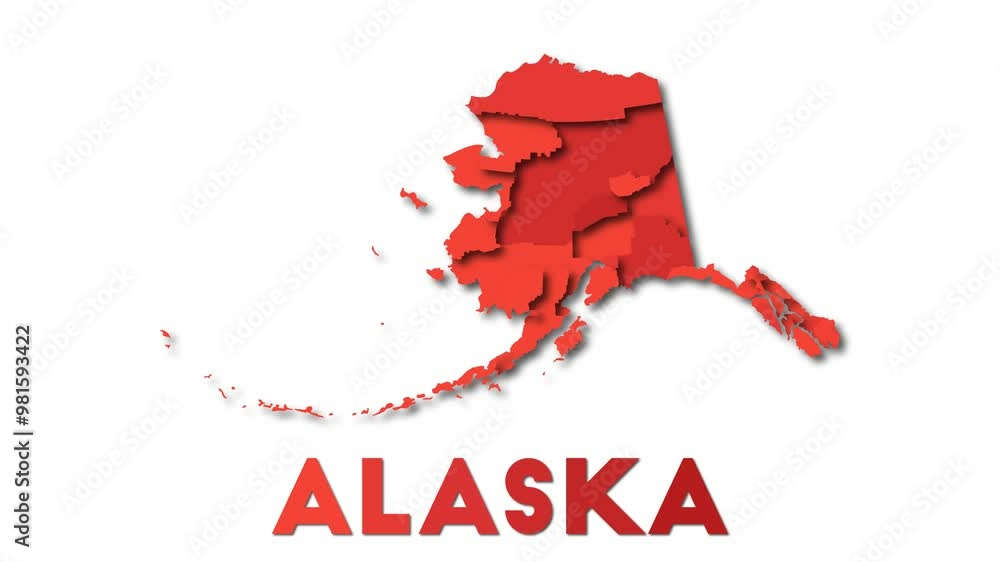 Poster alaska map showing regions. animated us state map with title. 4k resolution animation.