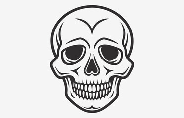 A skull photo Line Art drawing with a black face outline white background