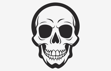 A skull photo Line Art drawing with a black face outline white background