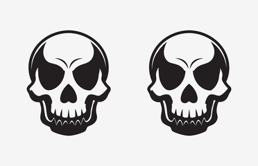 A skull photo Line Art drawing with a black face outline white background