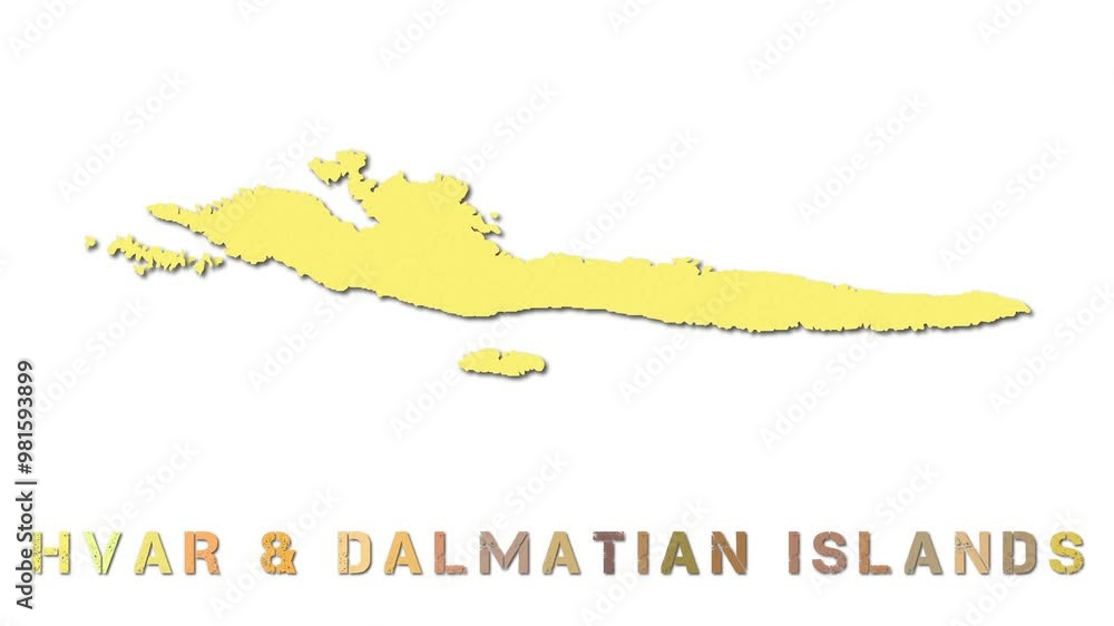 Poster hvar & dalmatian islands map with paper regions. animated island map growing from regions and title 