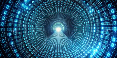 Digital Tunnel A Journey Through Binary Code, 3D Render, Glowing Blue, Futuristic, Abstract, Cyberspace, Data