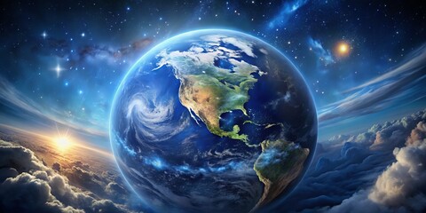 Earthrise Above the Clouds, Digital Art, Planet, Space, Universe, Clouds, Earth