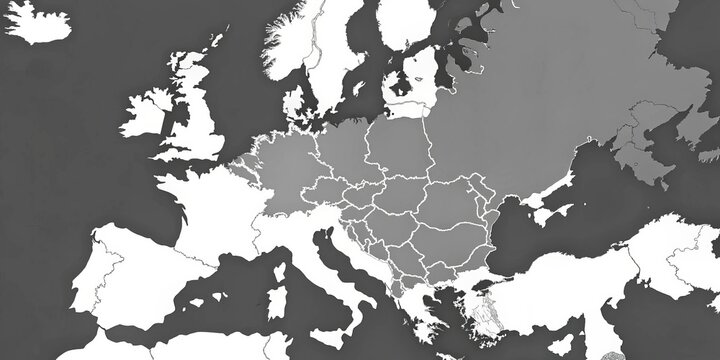 Eastern Europe Map - Grayscale, Digital Illustration, Russia, Ukraine, Europe
