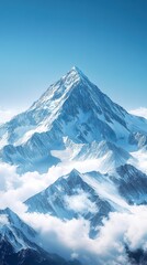 Fototapeta premium Impressive snow capped peaks under a cloudy blue sky mountain view wallpaper