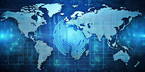 Obraz premium Global Fingerprint Security, Digital Security, Biometric, Cybersecurity