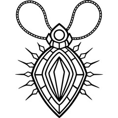 Intricate Amulet or Necklace with Glowing Stone and Ominous Aura line art vector