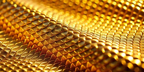 Naklejka premium Golden Scales Close-up A Macro Perspective of a Shiny, Textured Surface, gold, texture, surface