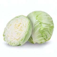 Freshly cut green cabbage highlighting its crisp texture and vibrant color on a plain background for culinary inspiration