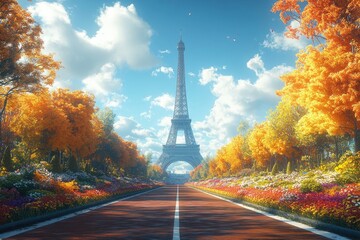 Panoramic Stadium View of the Eiffel Tower in Paris: A Concept for the Olympic Games