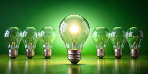 One Bright Idea Amongst the Rest, 3D Rendering, Green Background, Light Bulb, Innovation, Thinking, Creativity
