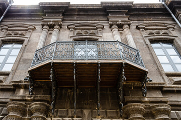 openwork balcony of residential house in Gyumri