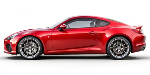 Naklejka premium Side View of a Red Sports Car, 3D Model, White Background, Sports Car, Automotive, Concept Car