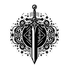 Creative Medieval Sword Silhouette for T-Shirt Graphics
