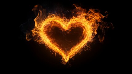 Fototapeta premium A stunning image depicting a heart made entirely of flames, brilliantly lit against a completely black background, symbolizing passion, love, and intensity.