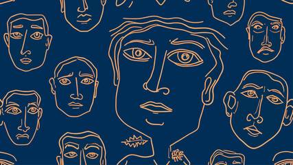 Minimalist Line Art Faces Pattern