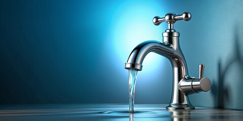 Water Flowing from a Chrome Faucet, 3D Render, Faucet, Water, Stream ,