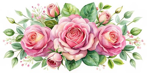 Watercolor Pink Roses Bouquet with Greenery, Floral Clipart, Watercolor Flowers, Wedding Decorations