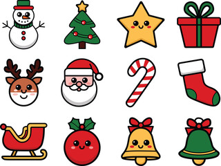 Festive Christmas Icons SVG Pack – Santa, Reindeer, Bell, Sleigh, Candy, and Stockings – Ideal for Christmas DIY, Cricut, & Silhouette