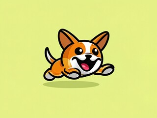 Obraz premium A cheerful corgi puppy leaps joyfully against a soft green backdrop, showcasing its playful spirit and love for life