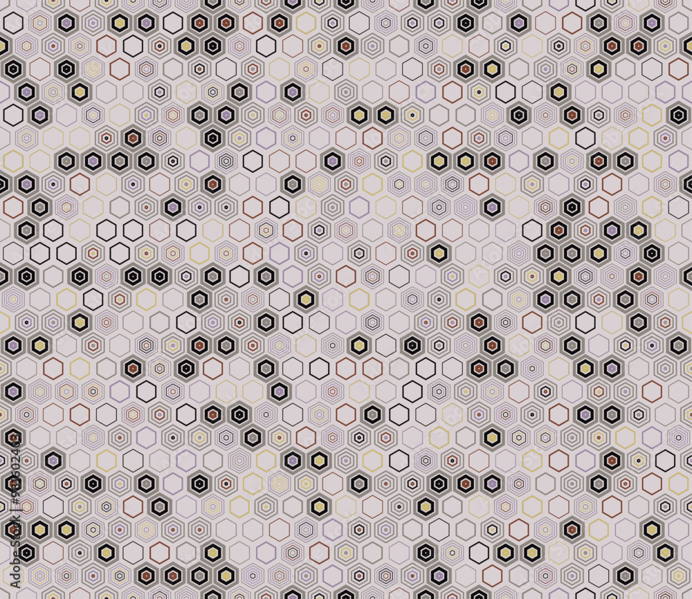 Aufkleber honeycomb mosaic pattern featuring geometric elements of varied styles and colors. seamless and tile
