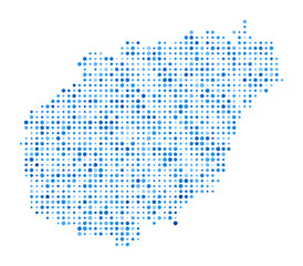 Obraz premium Hainan Dot Map. Island Digital Style Shape. Hainan vector image. Island shape blue circular dots. Modern vector illustration.