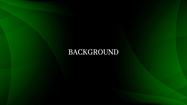 Black abstract background with green overlay texture and gradient shades, folds shape	
