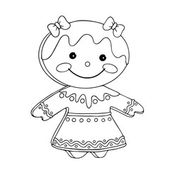Line sketch, coloring Christmas baking, gingerbread man. Vector graphics.